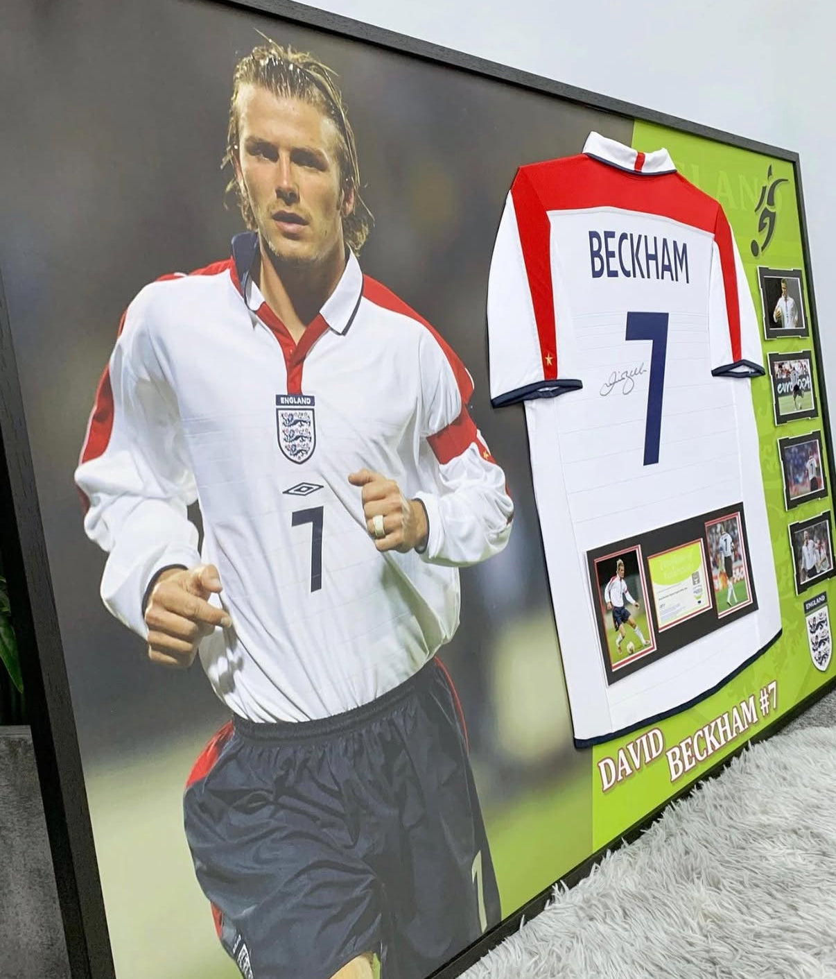 England National Football Team David Beckham Autographed Jersey with Personalized Custom Design Framed 00007