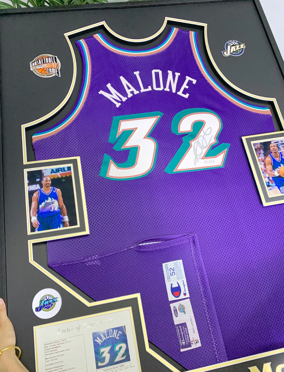 Utah Jazz MALONE Autographed Jersey with Personalized Custom Design Framed 00013