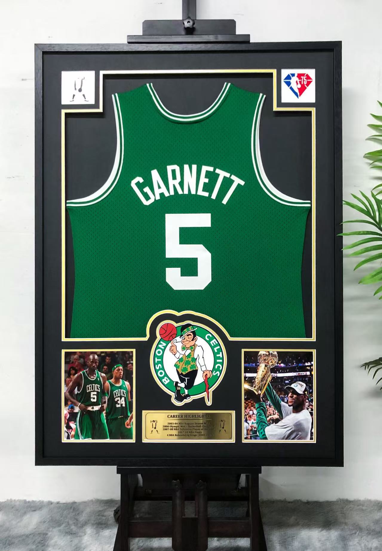 Boston Celtics Kevin Garnett Autographed Jersey with Personalized Custom Design Framed 00005