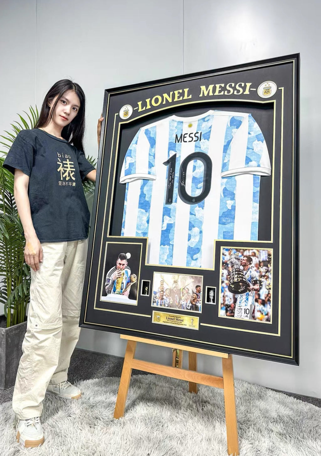 Argentina Lionel Messi  Autographed Jersey with Personalized Custom Design Framed 000022