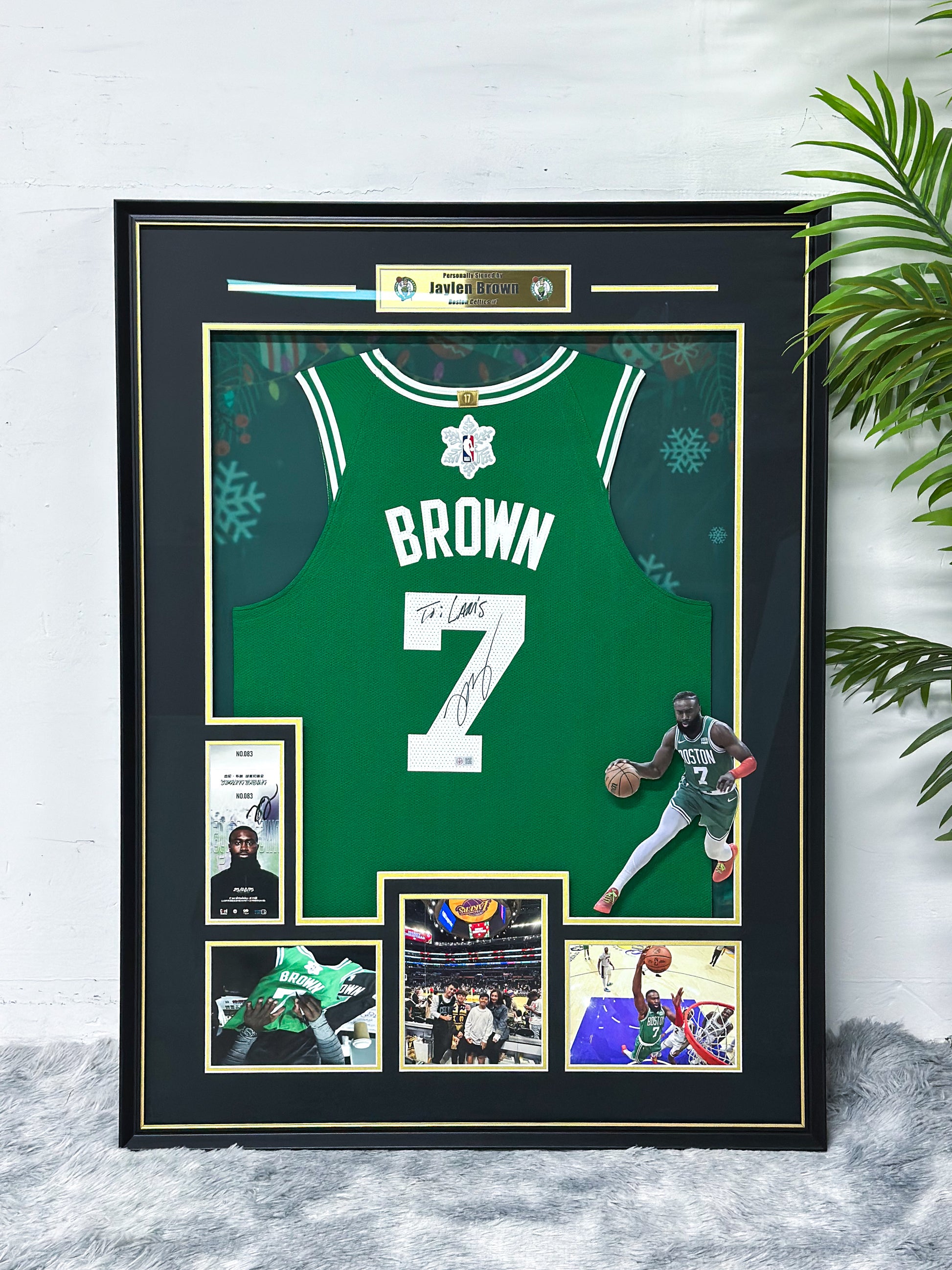 Boston Celtics Jaylen Brown Autographed Jersey with Standard Design Framed 00065