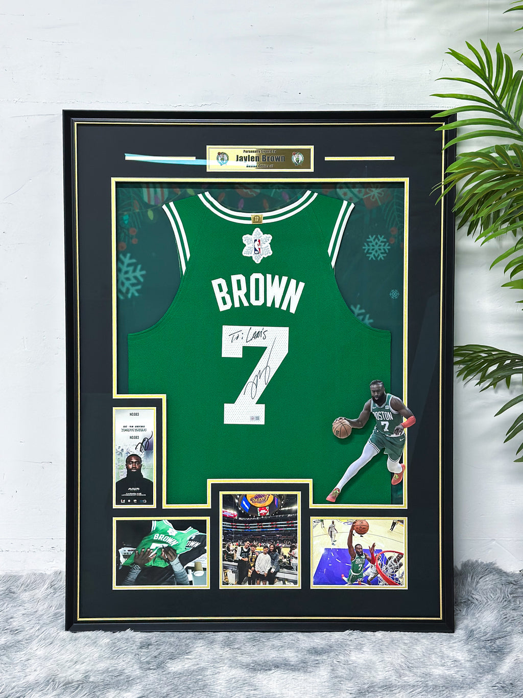 Boston Celtics Jaylen Brown Autographed Jersey with Standard Design Framed 00065