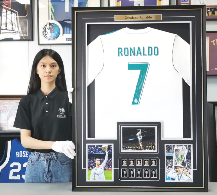 Real Madrid CF Cristiano Ronaldo Autographed Jersey with Personalized Custom Design Framed 000046