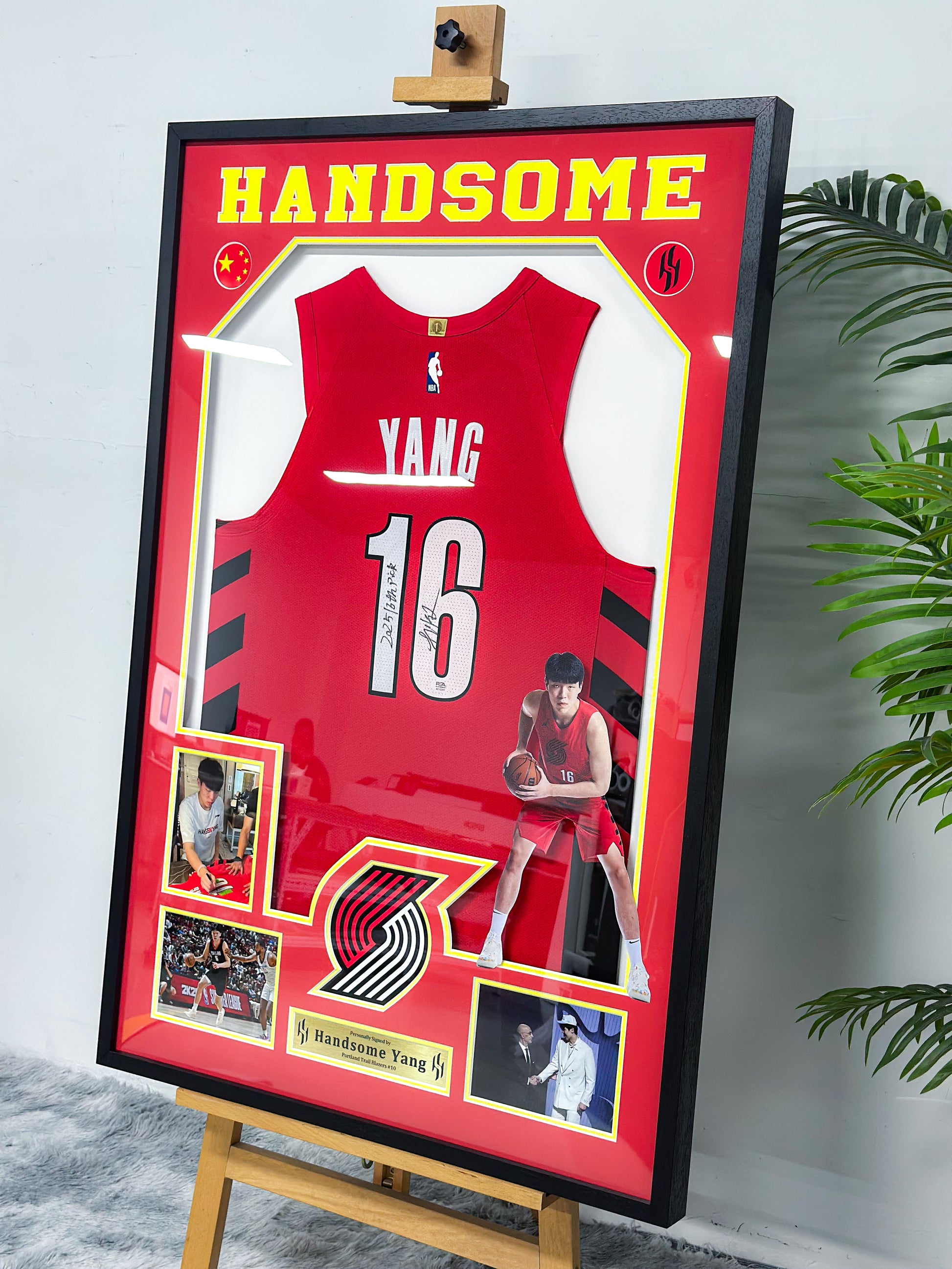 Portland Trail Blazers Yang Hansen Autographed Jersey with Personalized Custom Design Framed 000062