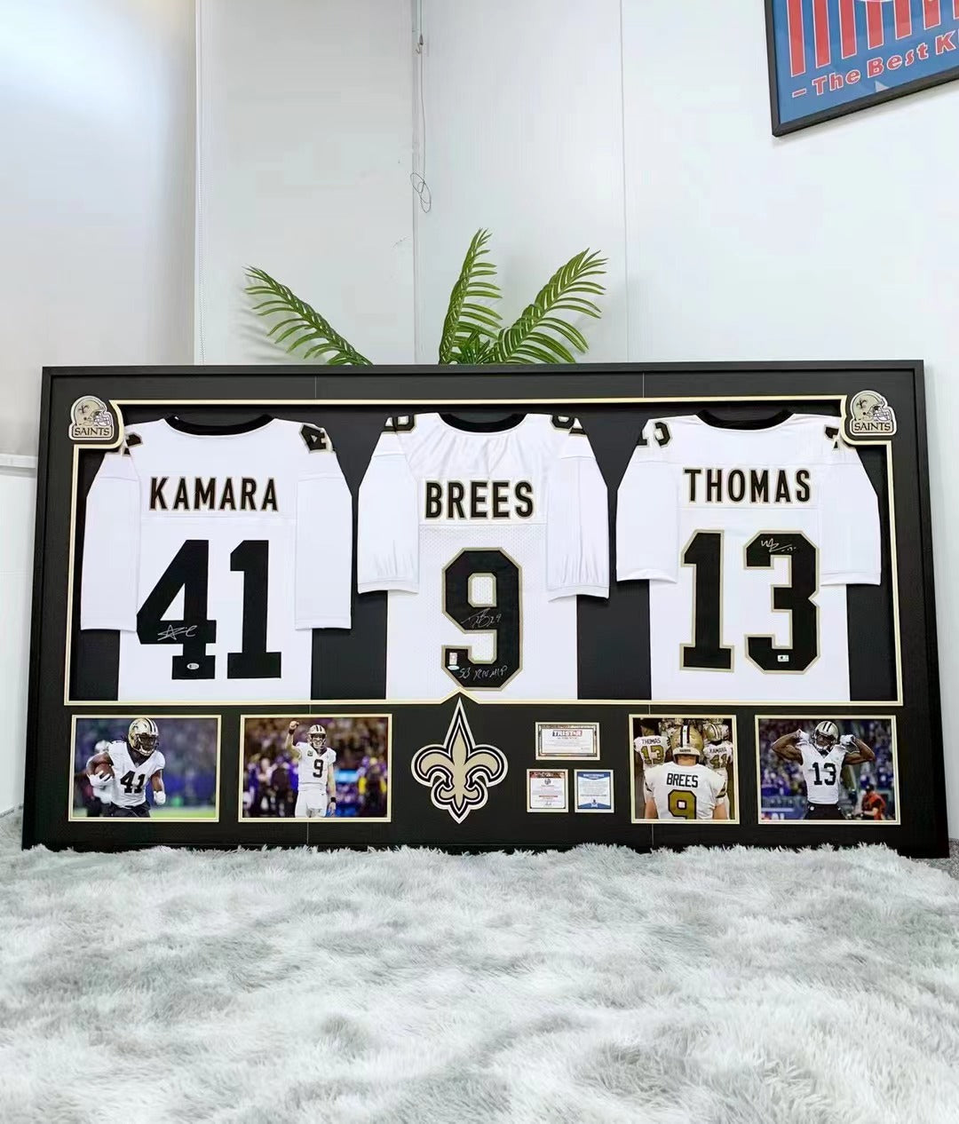 Alvin Kamara Drew Brees Michael Thomas NFL Rugby jersey custom framing 000218