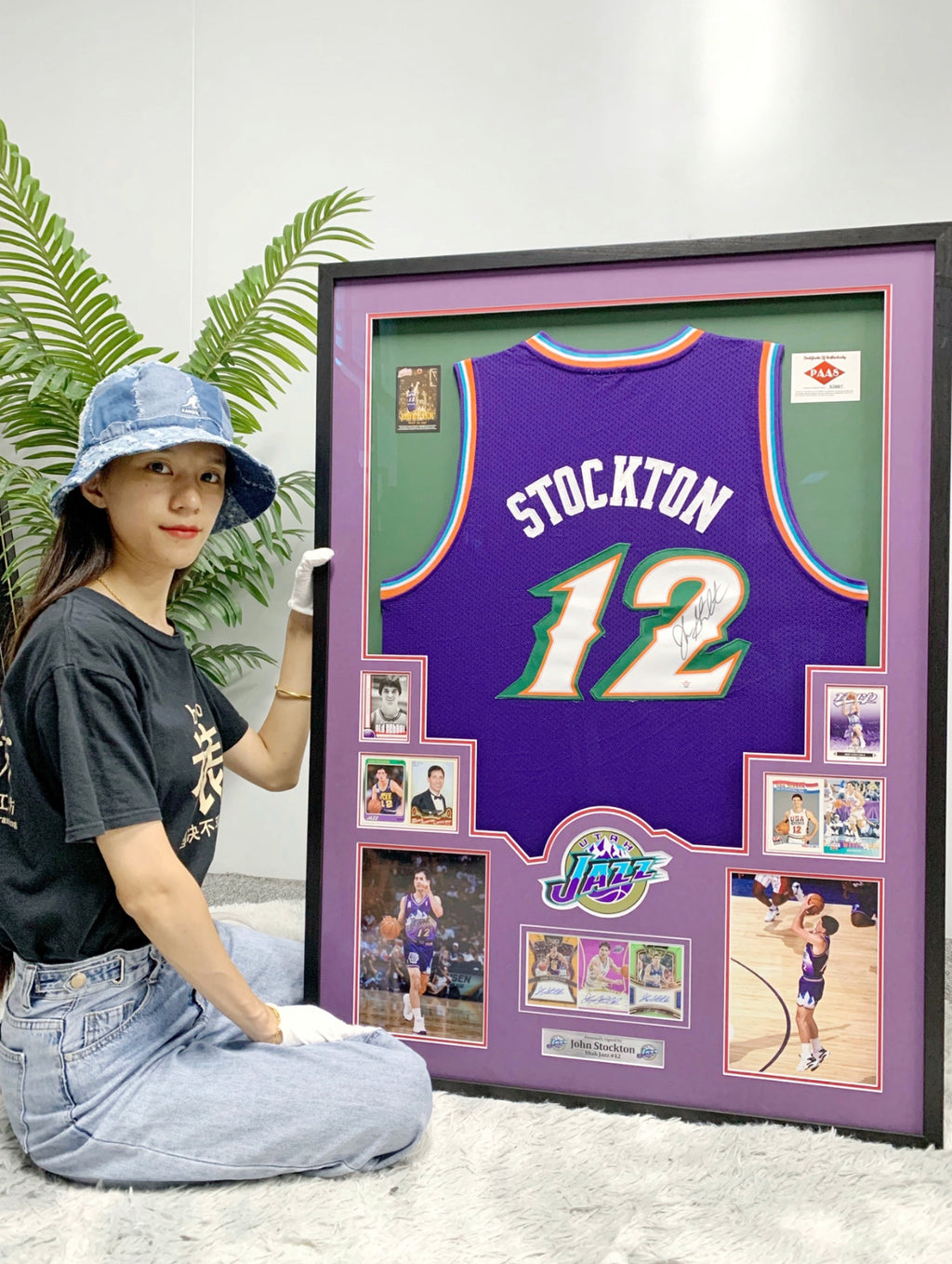 Utah Jazz Stockton Autographed Jersey with Personalized Custom Design Framed 00014