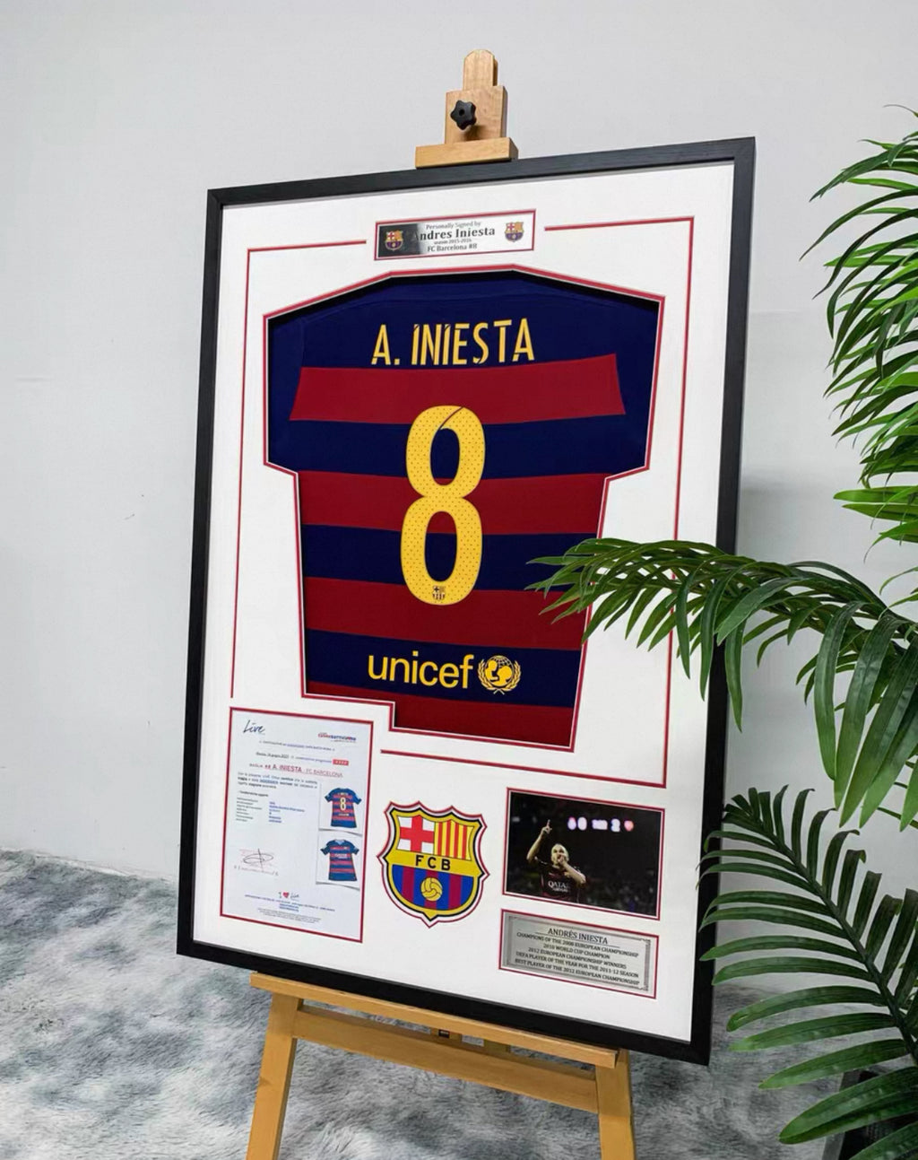 FC Barcelona A. INIESTA Autographed Jersey with Personalized Custom Design Framed 000053