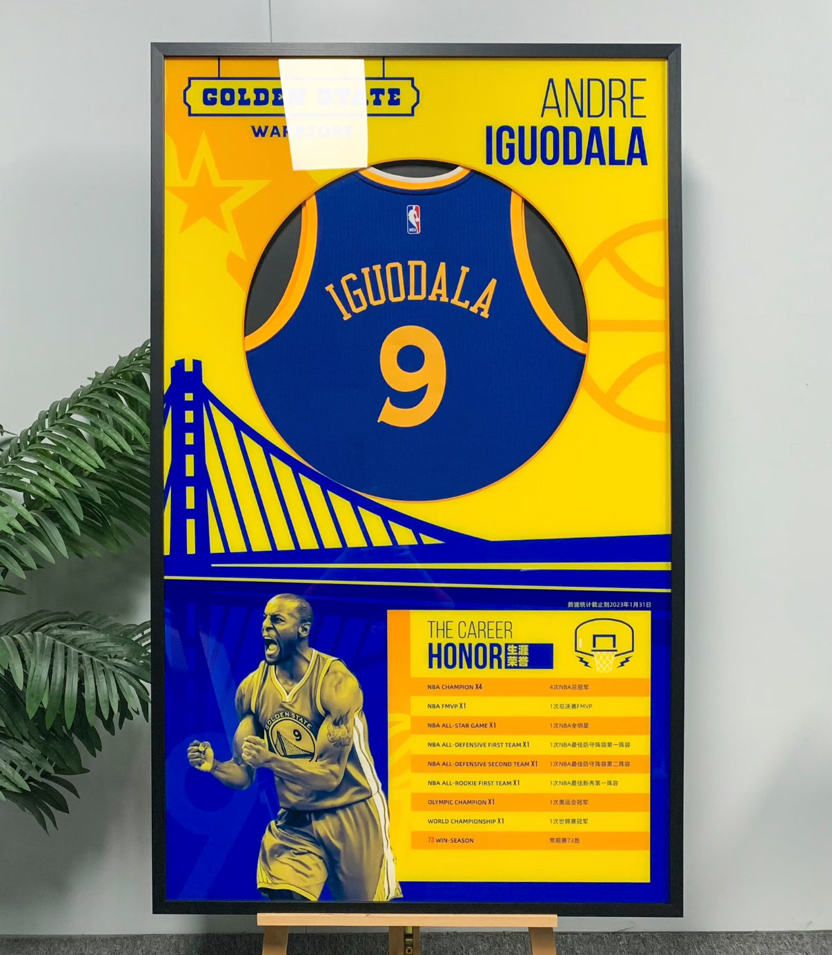 Golden State Warriors Andre Iguodala Autographed Jersey with Personalized Custom Design Framed 000076