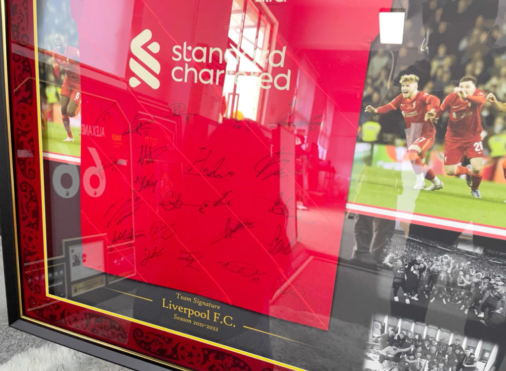 Liverpool FC Autographed Jersey with Personalized Custom Design Framed 000013