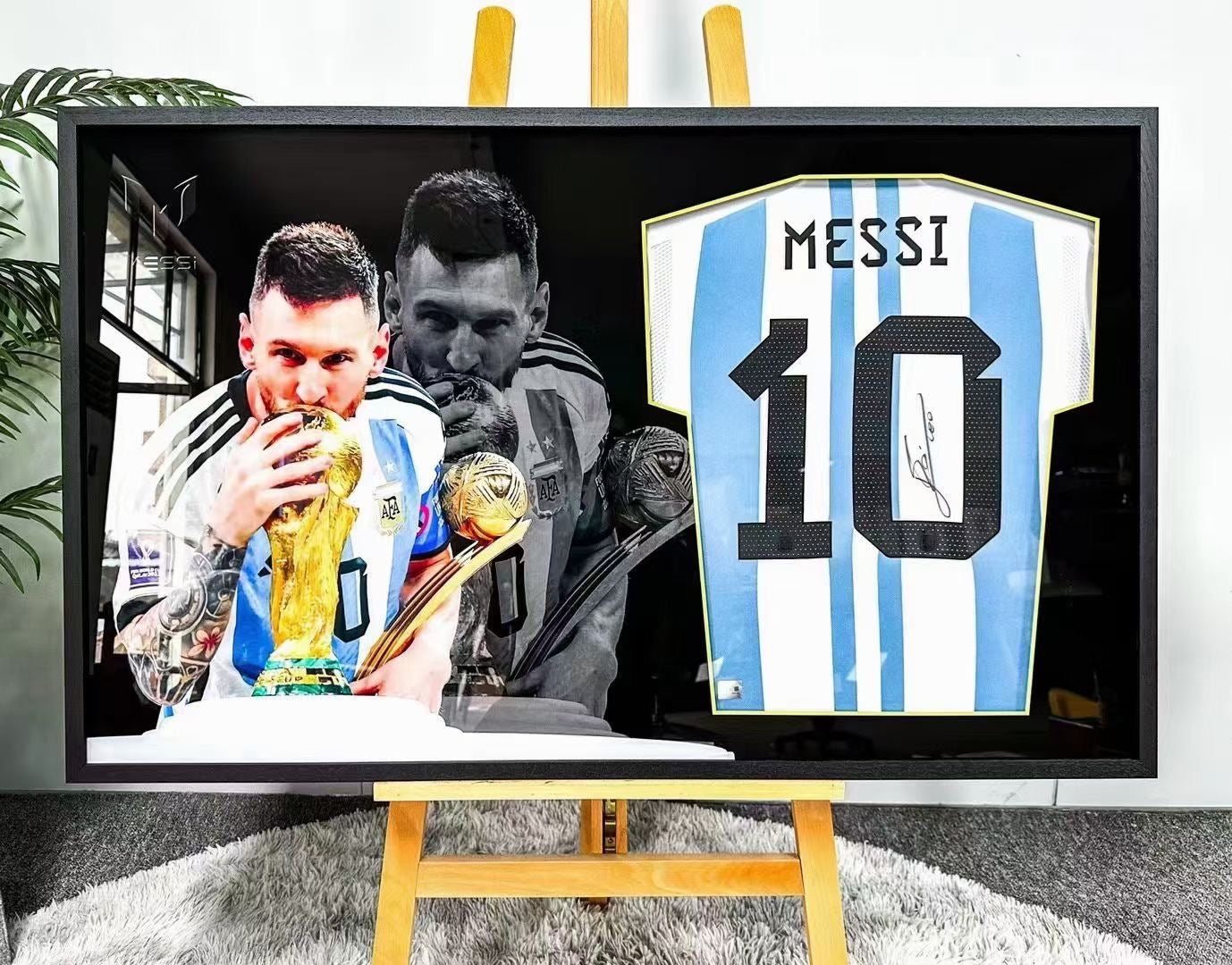 Argentina Lionel Messi Autographed Jersey with Personalized Custom Design Framed 000049