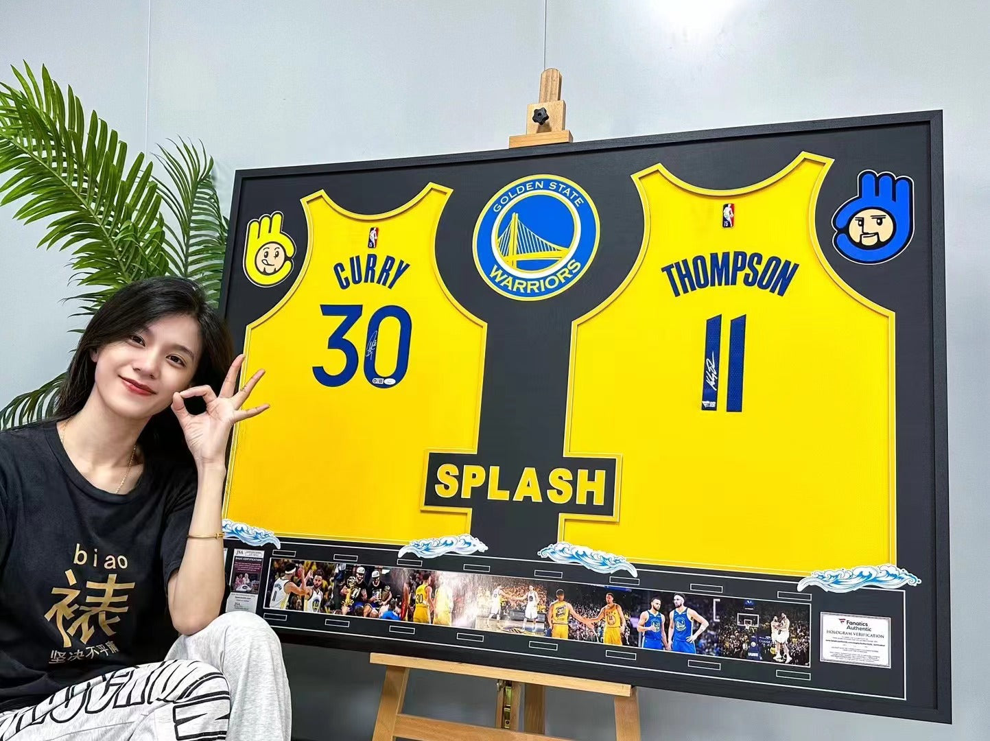 Stephen Curry Klay Thompson Autographed Jersey with Personalized Custom Design Framed 000016