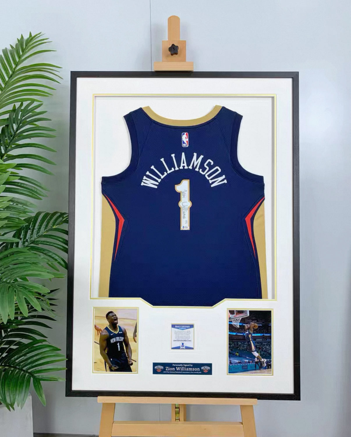 New Orleans Pelicans Zion Autographed Jersey with Standard Design Framed 00073