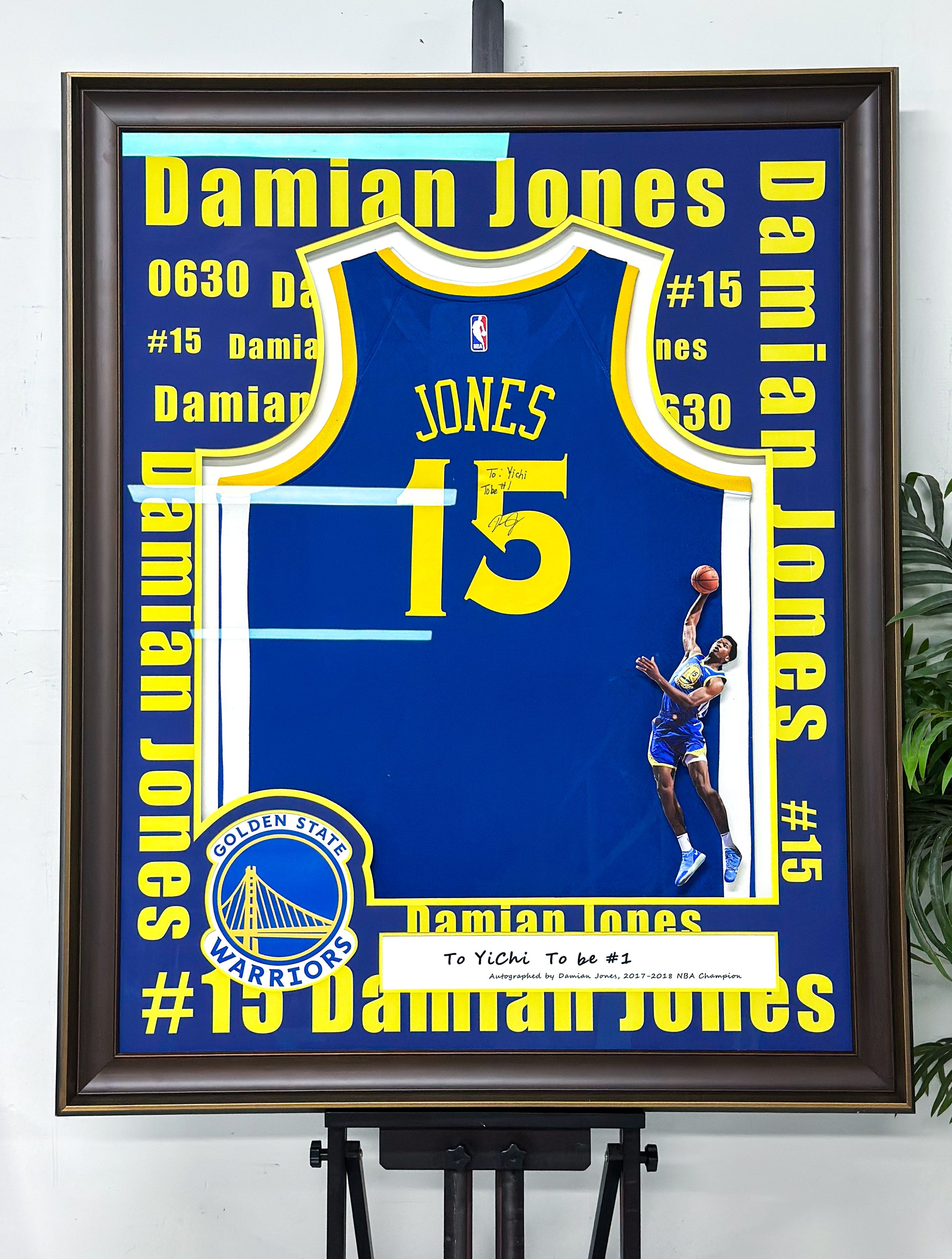 Golden State Warriors Jones Autographed Jersey with Personalized Custom Design Framed 000065