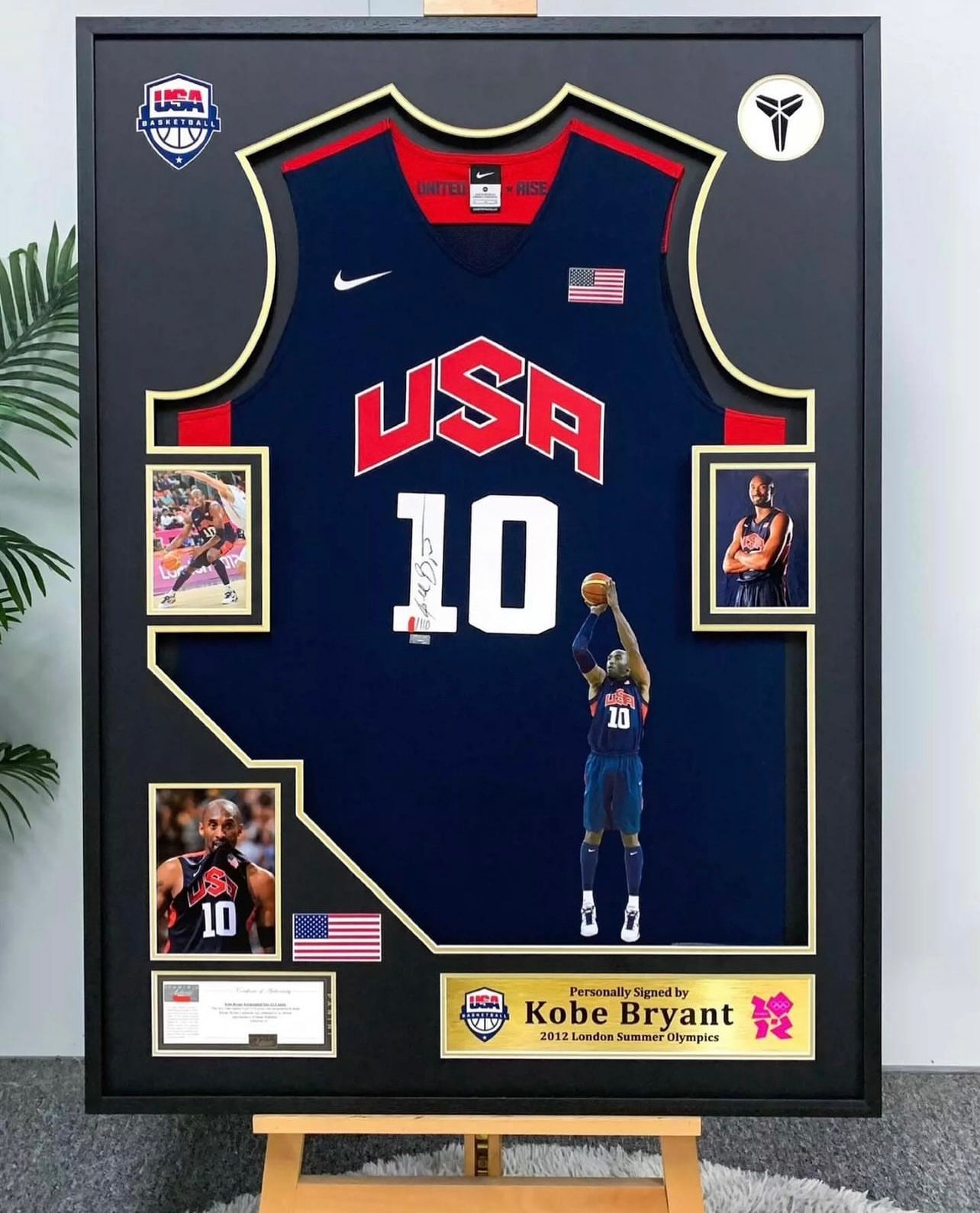 USA Kobe Bryant Autographed Jersey with Personalized Custom Design Framed 000067