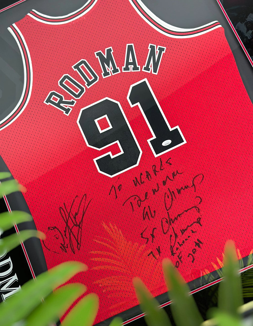 Chicago Bulls Dennis Rodman Autographed Jersey with Personalized Custom Design Framed 000011