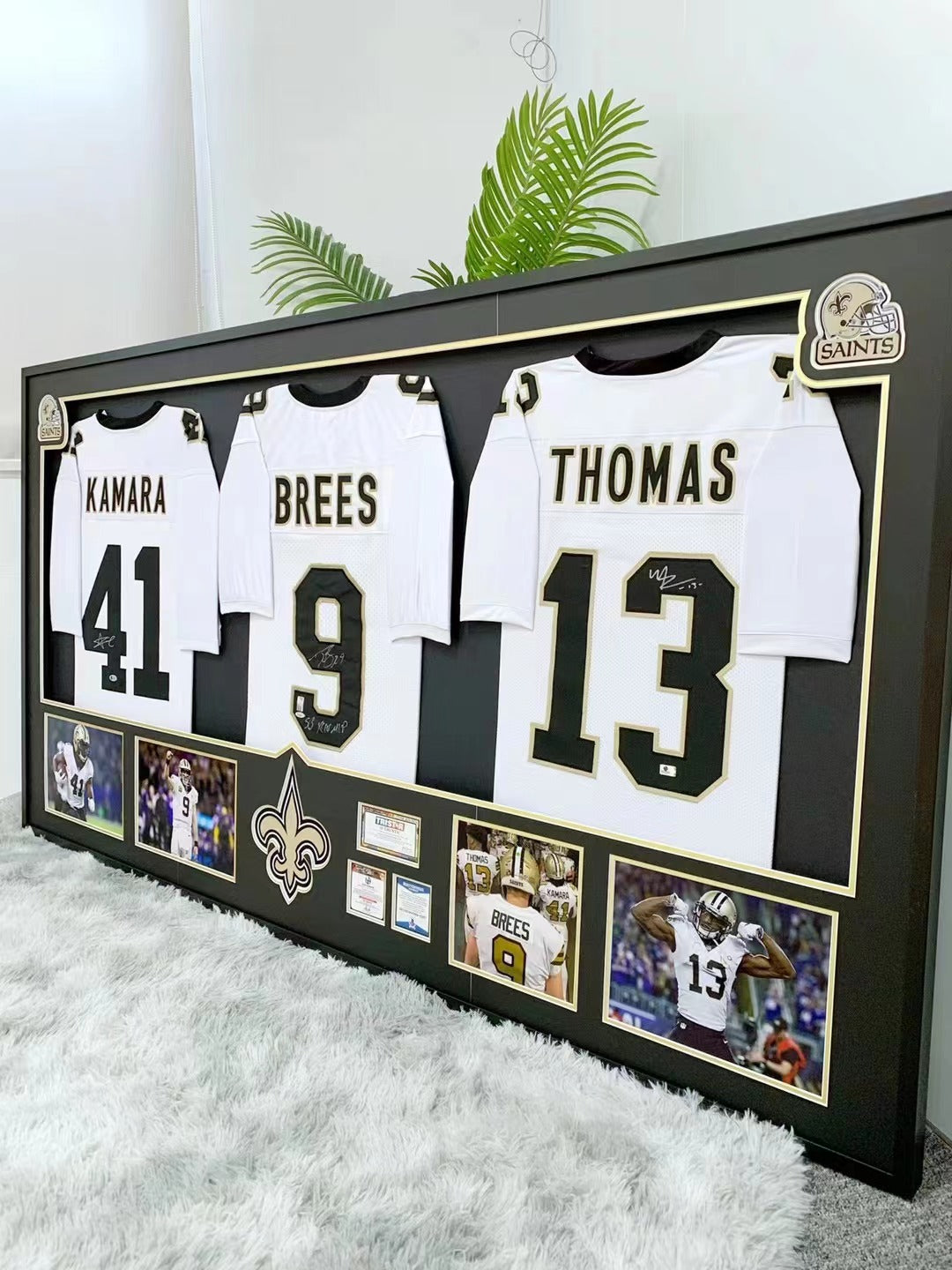Alvin Kamara Drew Brees Michael Thomas NFL Rugby jersey custom framing 000218