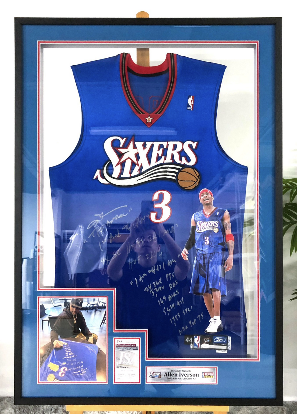 Philadelphia 76ers Allen Iverson Autographed Jersey with Personalized Custom Design Framed 000019