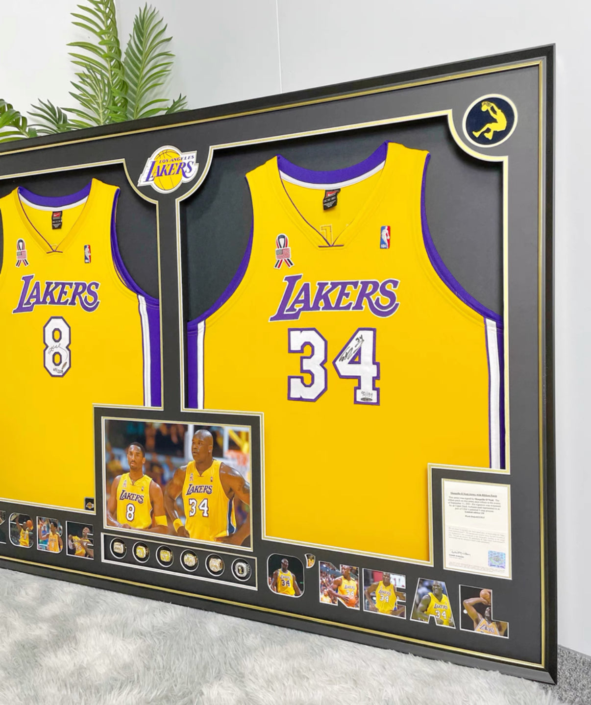 Los Angeles Lakers Kobe Bryant  O'Neal  Autographed Jersey with Personalized Custom Design Framed