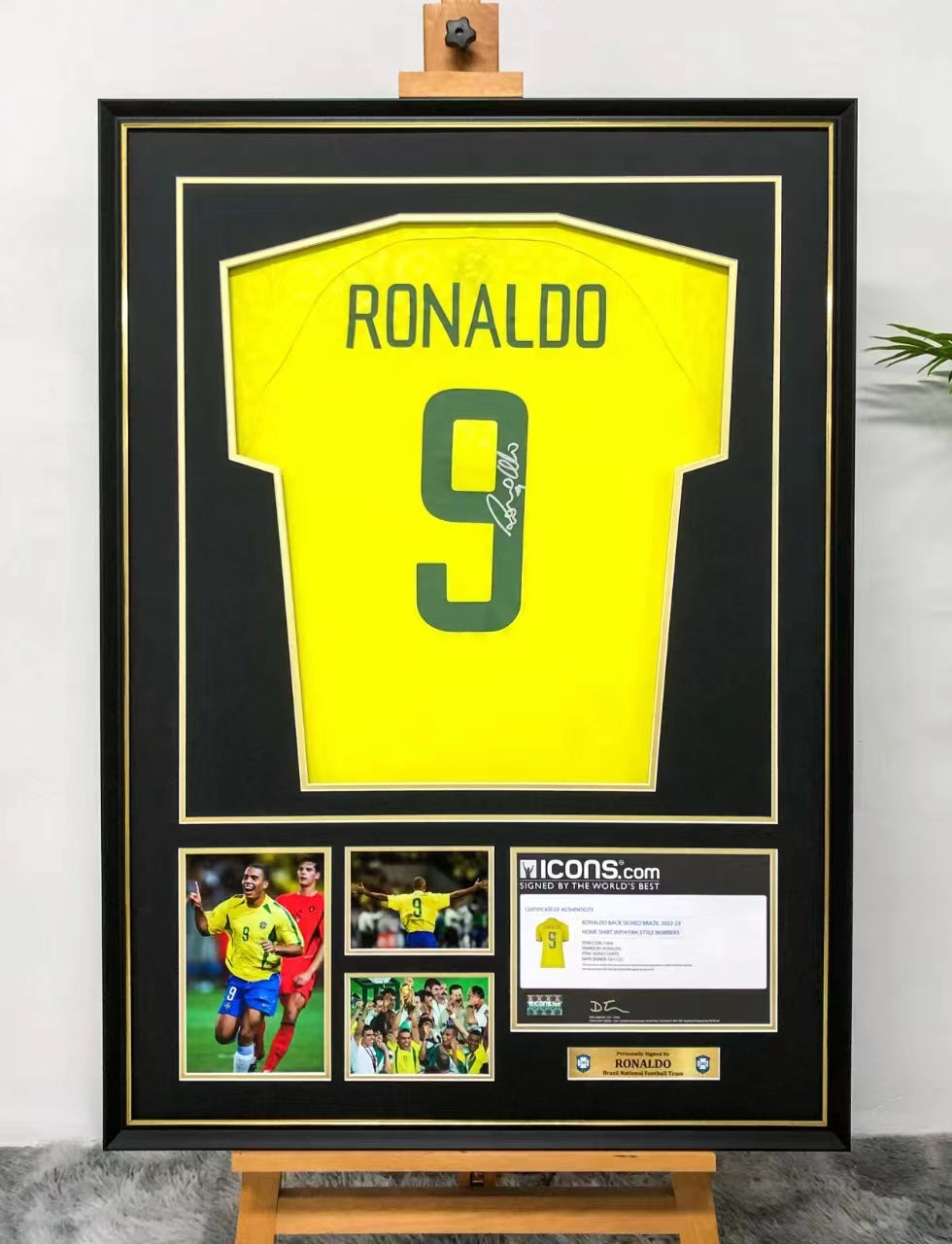 Brazil national team RONALDO Autographed Jersey with Personalized Custom Design Framed 00011