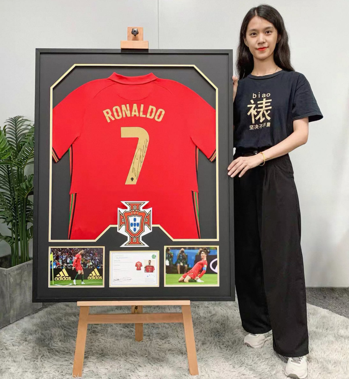 Portugal Cristiano Ronaldo Autographed Jersey with Personalized Custom Design Framed 00083