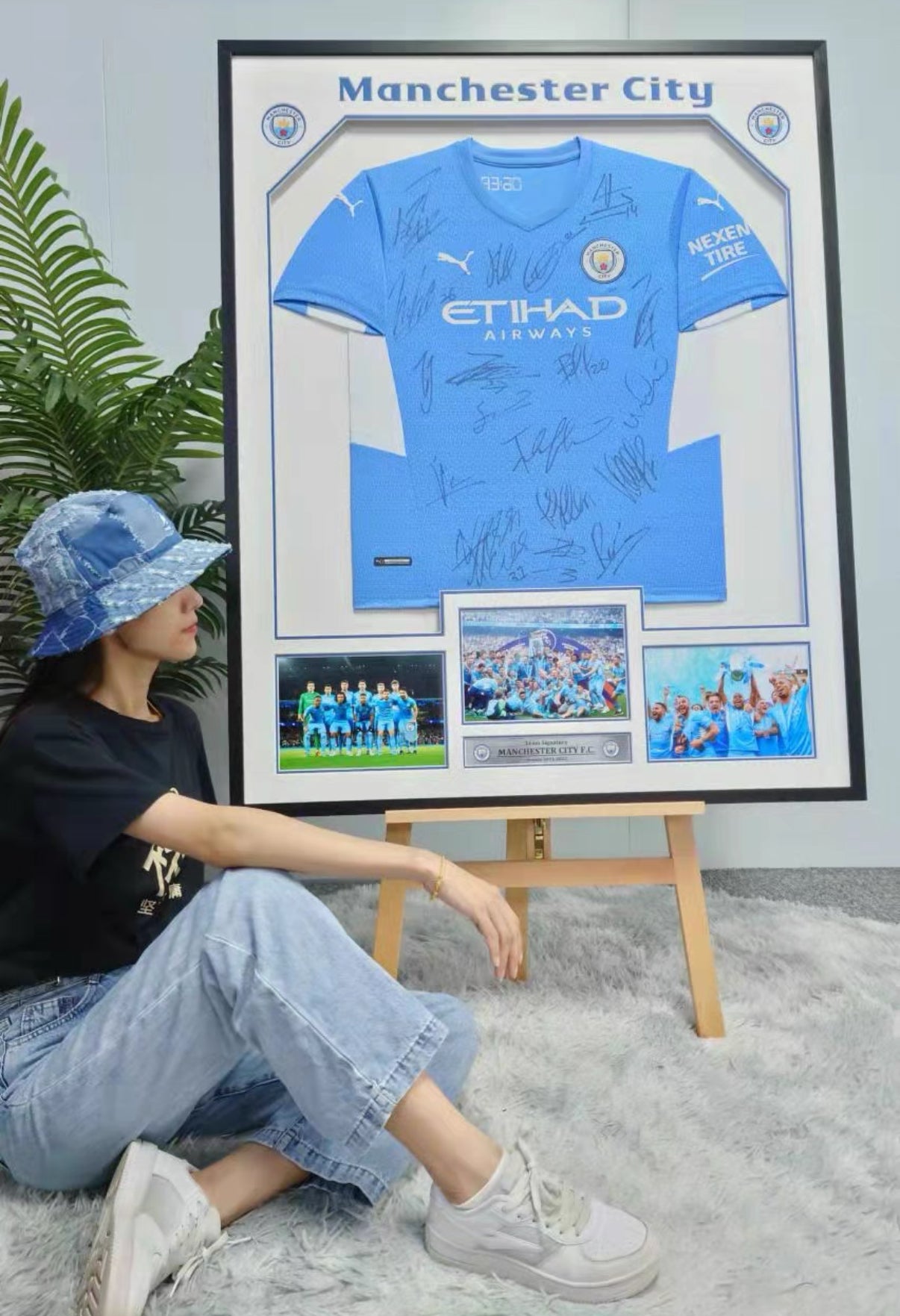 Manchester City FC Autographed Jersey with Personalized Custom Design Framed  00008