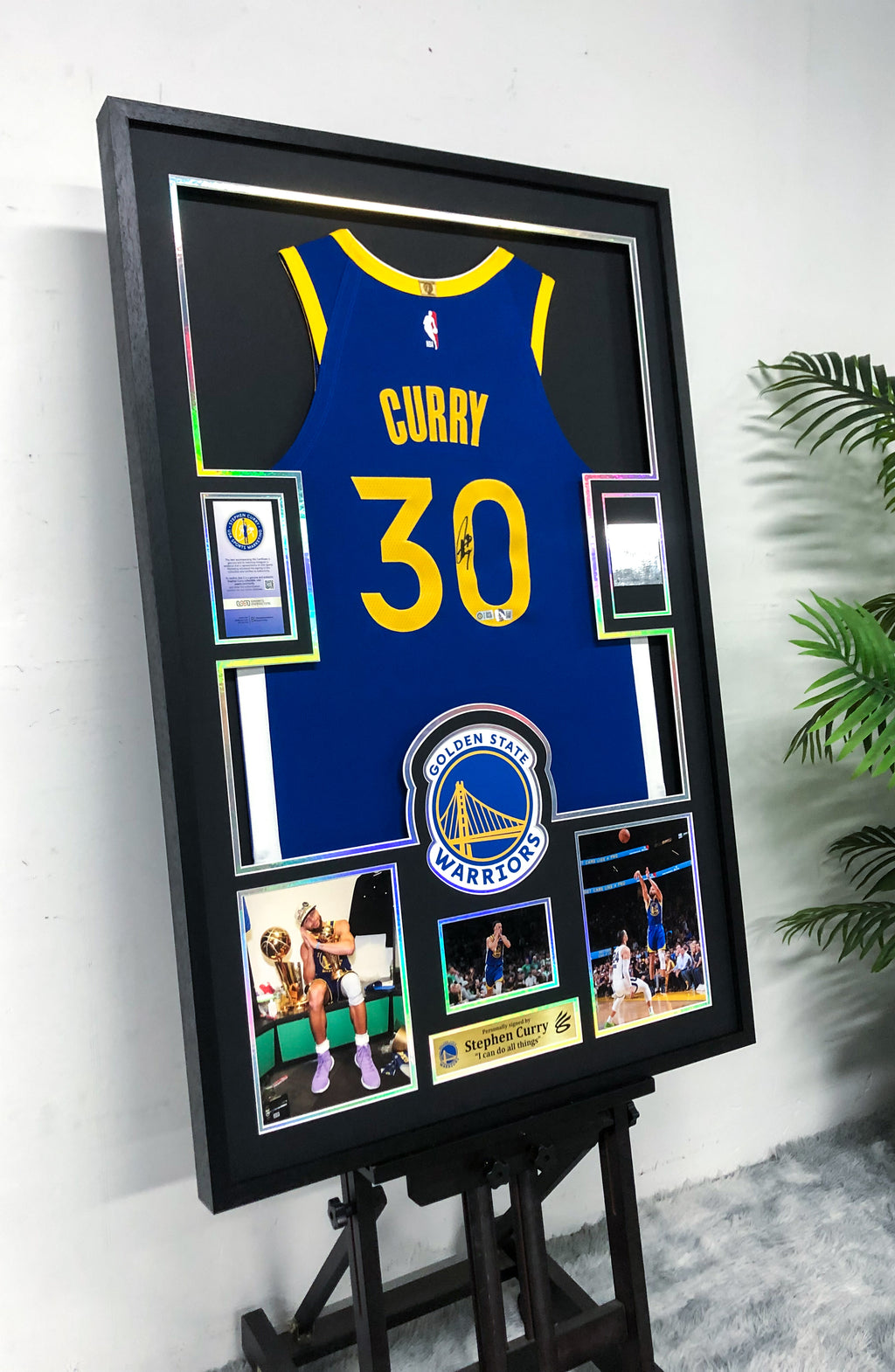 Golden State Warriors Stephen Curry Autographed Jersey with Personalized Custom Design Framed 000071