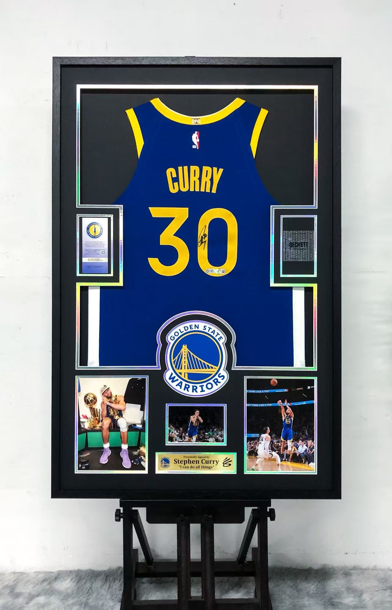 Golden State Warriors Stephen Curry Autographed Jersey with Personalized Custom Design Framed 000071