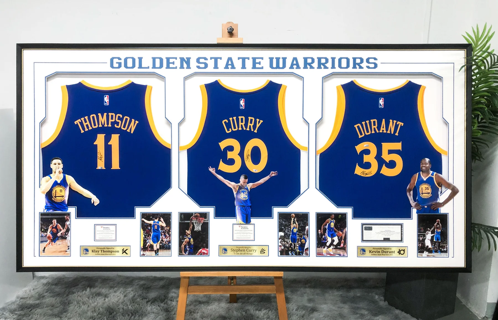 Golden State Warriors player combination  Curry  Thompson Green  Autographed Jersey with Personalized Custom Design Framed 00007