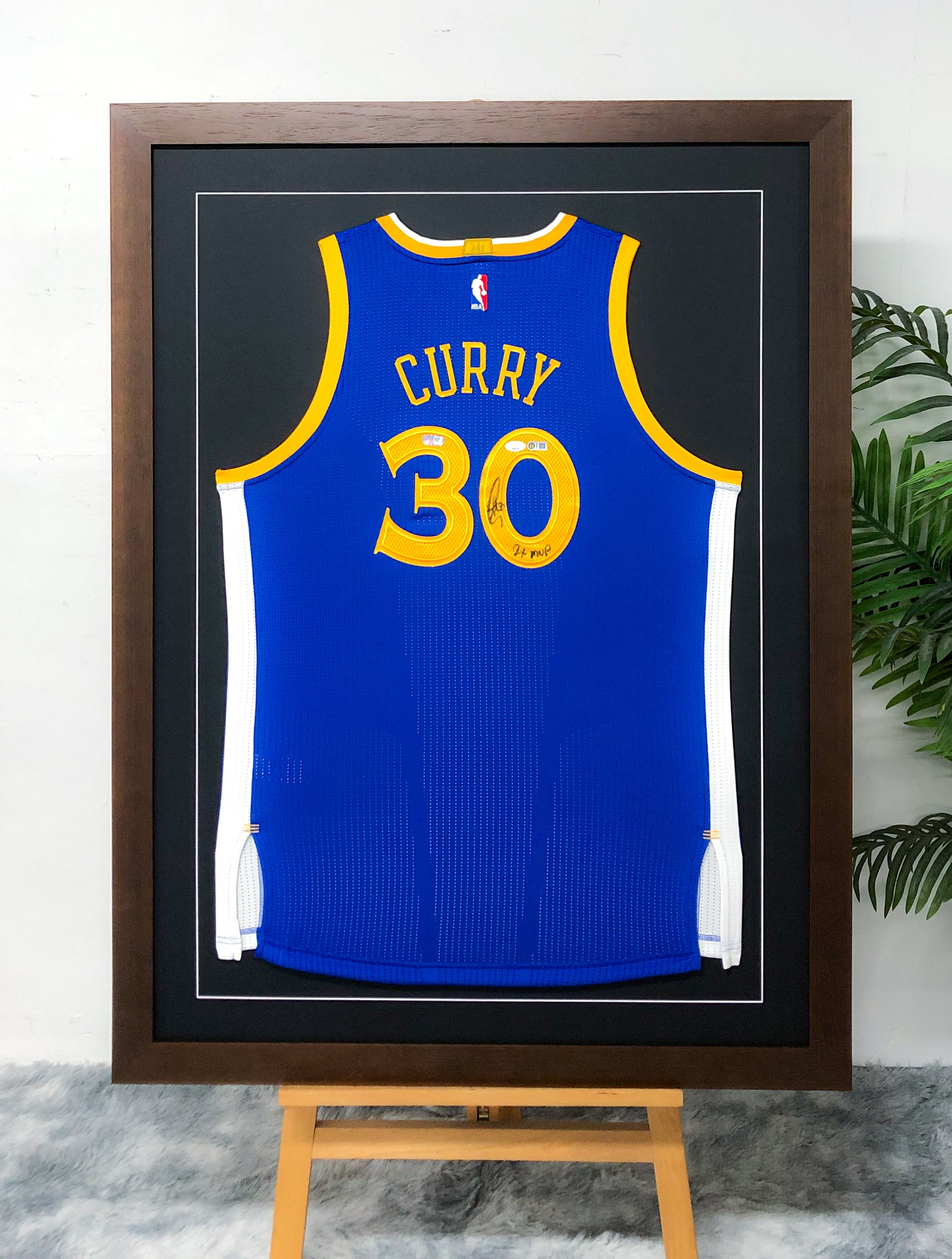Golden State Warriors Stephen Curry Autographed Jersey with Personalized Custom Design Framed 000059