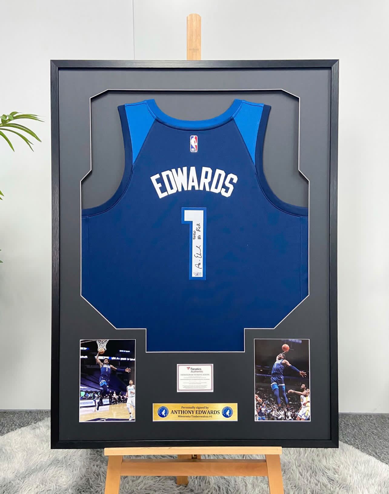 Minnesota Timberwolves Edwards Autographed Jersey with Standard Design Framed00003