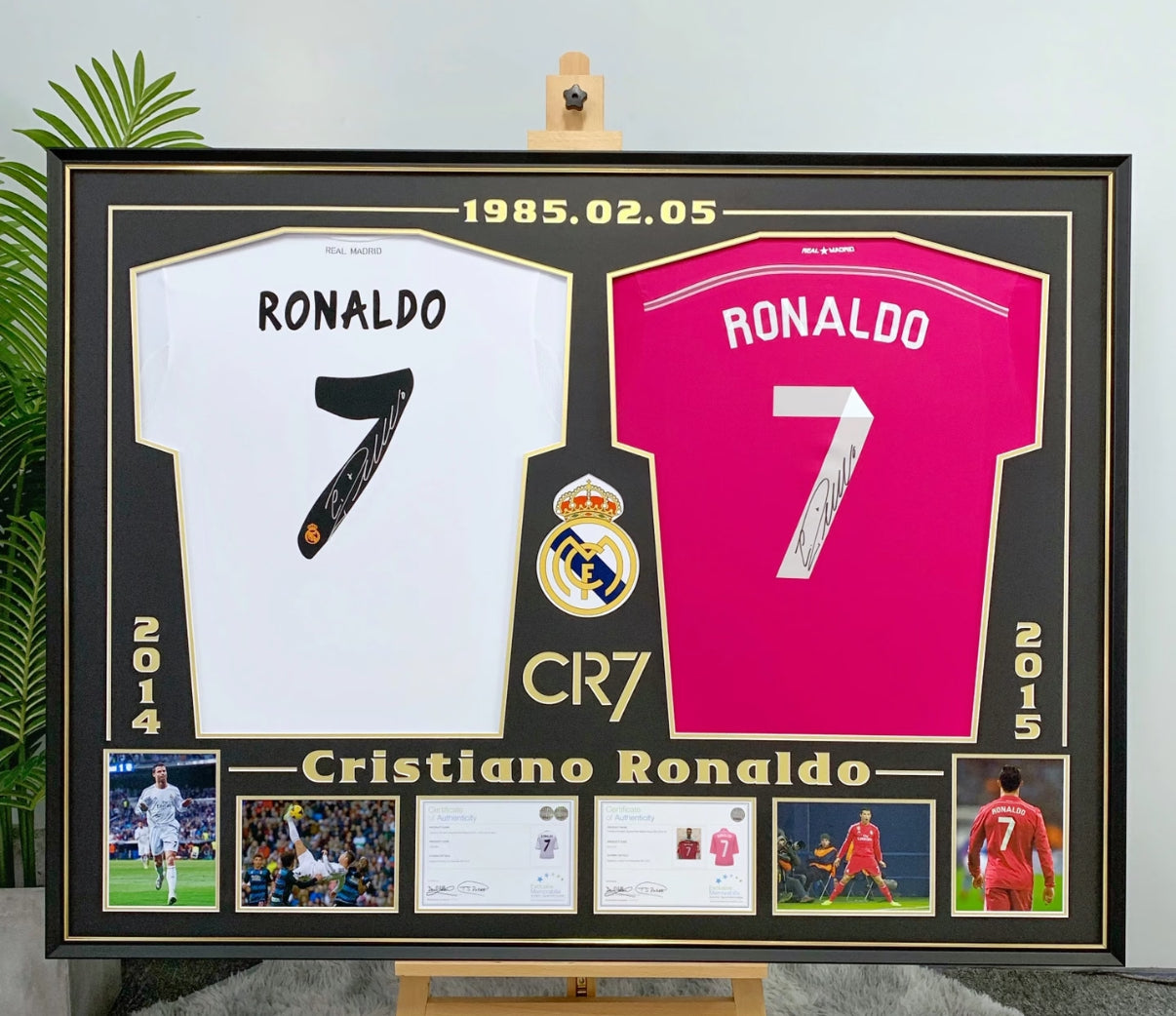 Real Madrid CF Cristiano Ronaldo Autographed Jersey with Personalized Custom Design Framed 000041