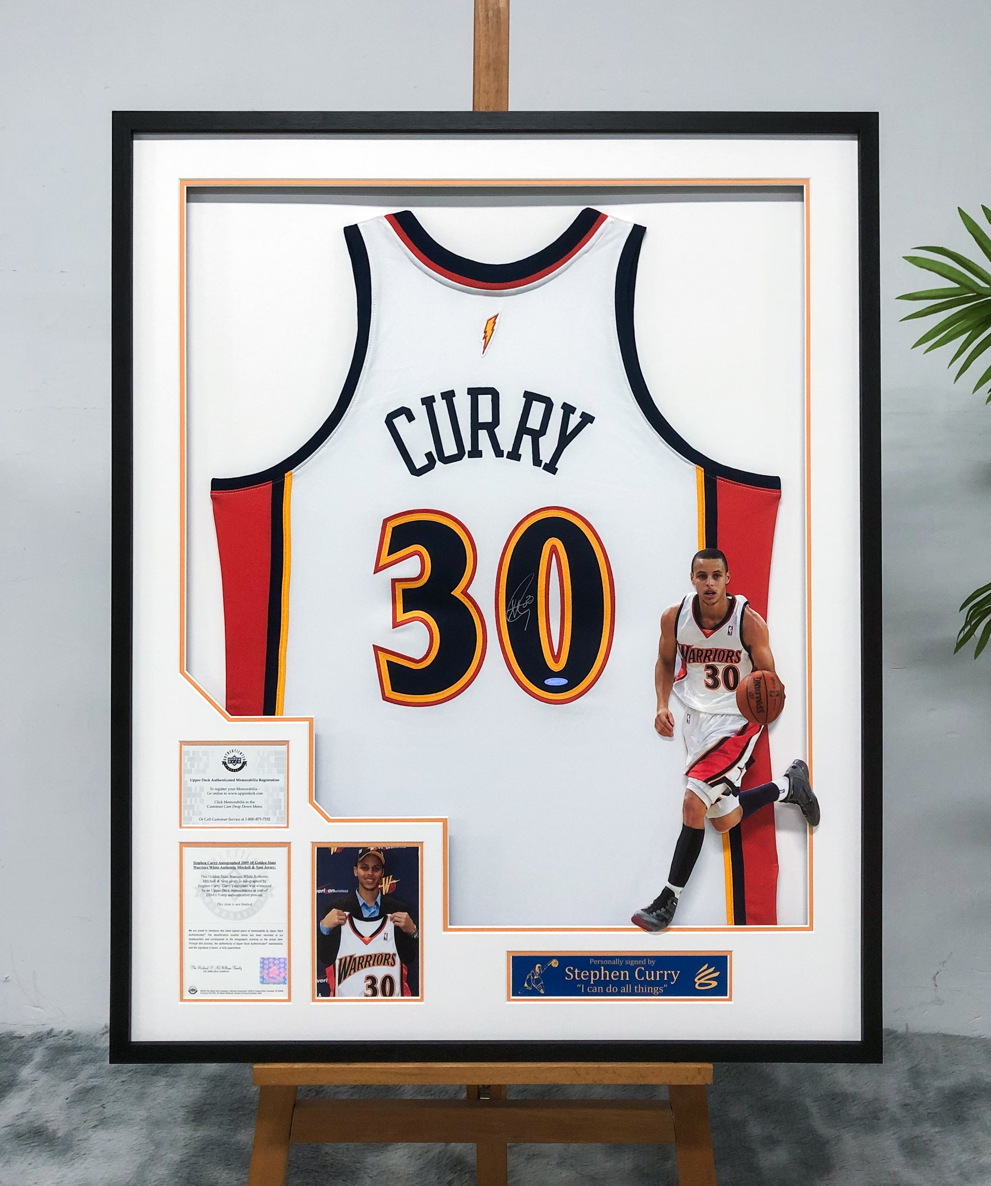 Golden State Warriors Stephen Curry Autographed Jersey with Personalized Custom Design Framed 000040