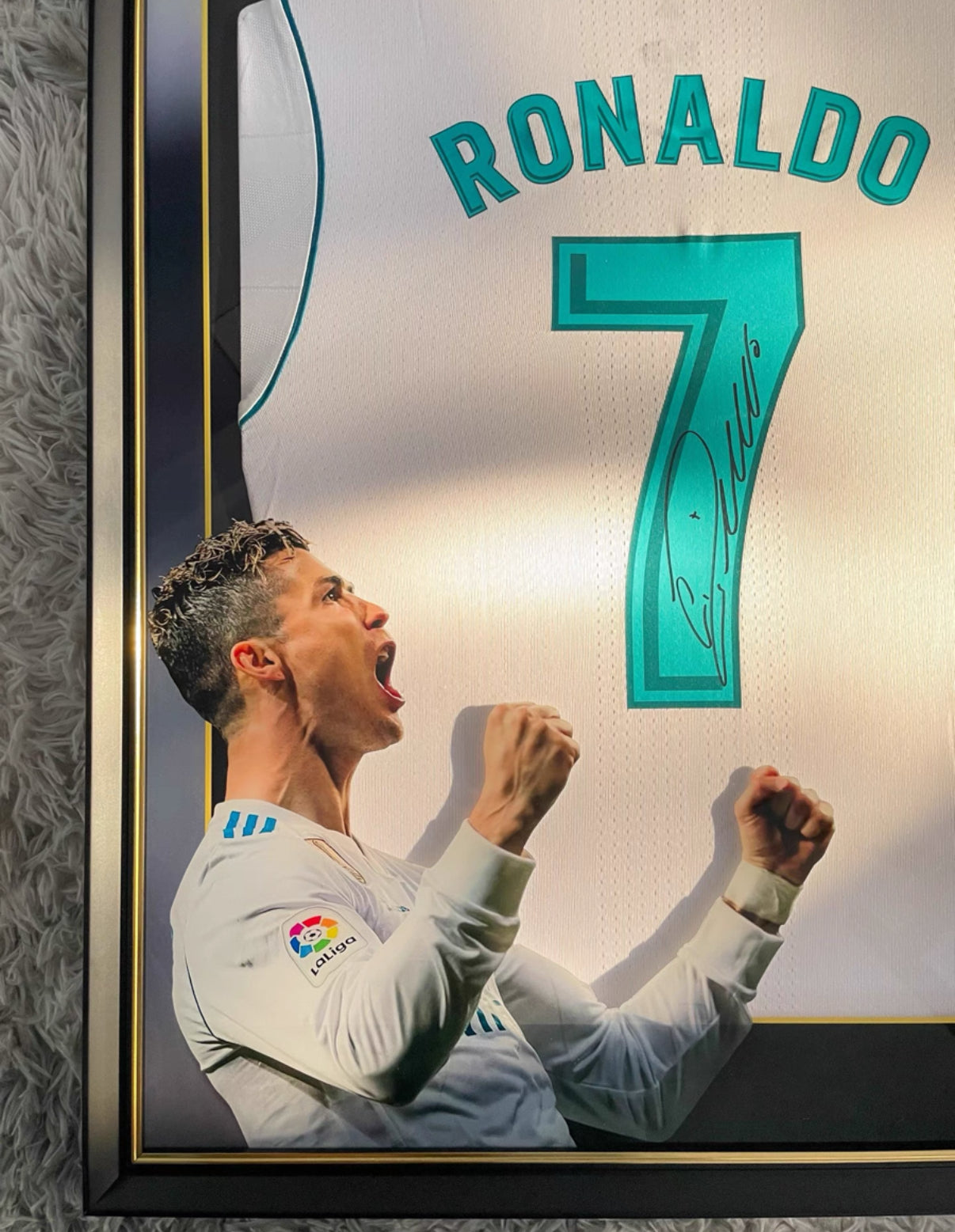 Real Madrid CF Cristiano Ronaldo Autographed Jersey with Personalized Custom Design Framed 000035