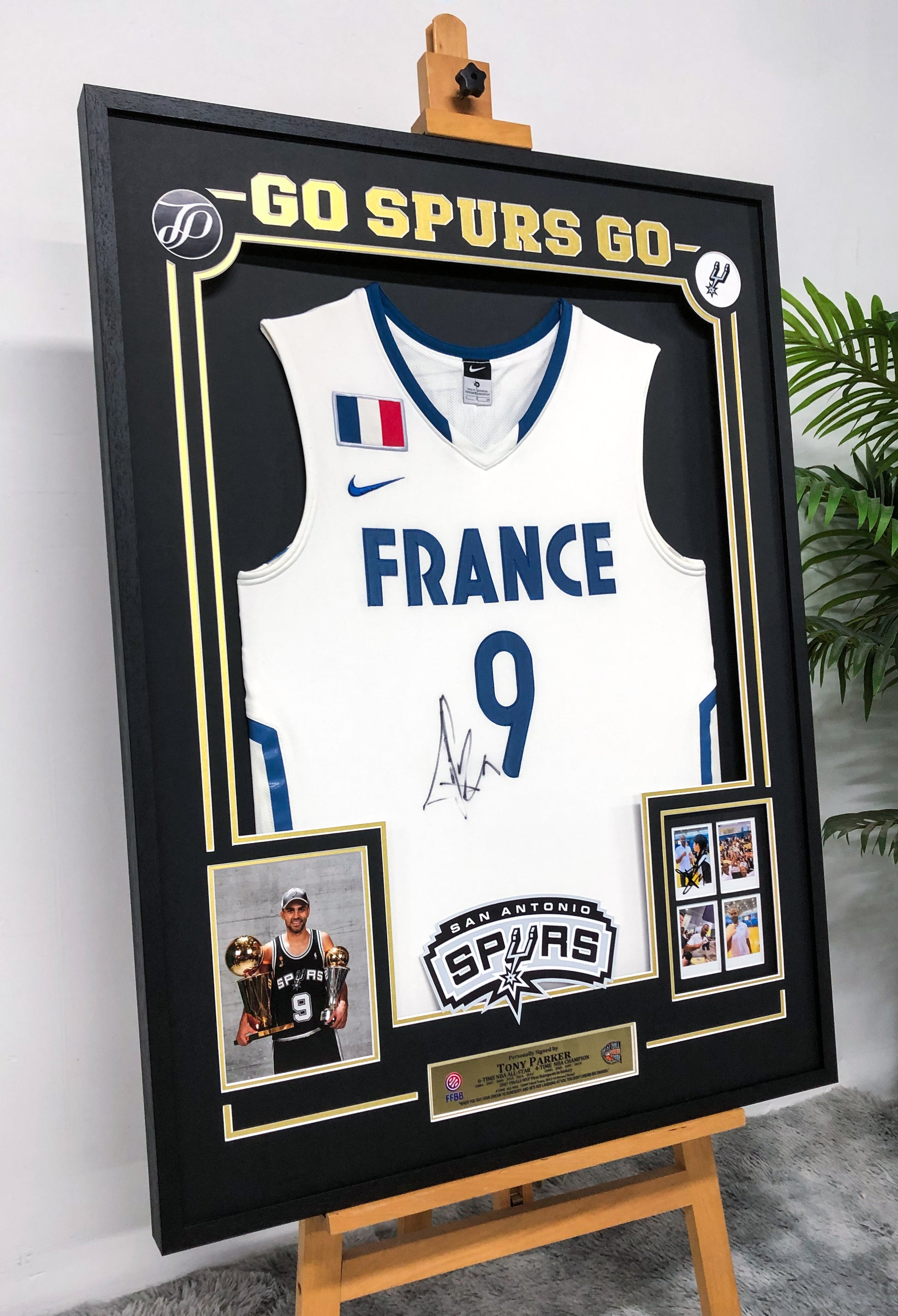 French Parker Autographed Jersey with Personalized Custom Design Framed 00001