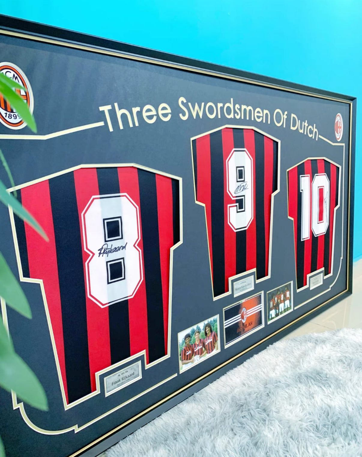 A.C. Milan Frank Rijkaard Marco Van Basten Ruud Gullit Autographed Jersey with Personalized Custom Design Framed  00006