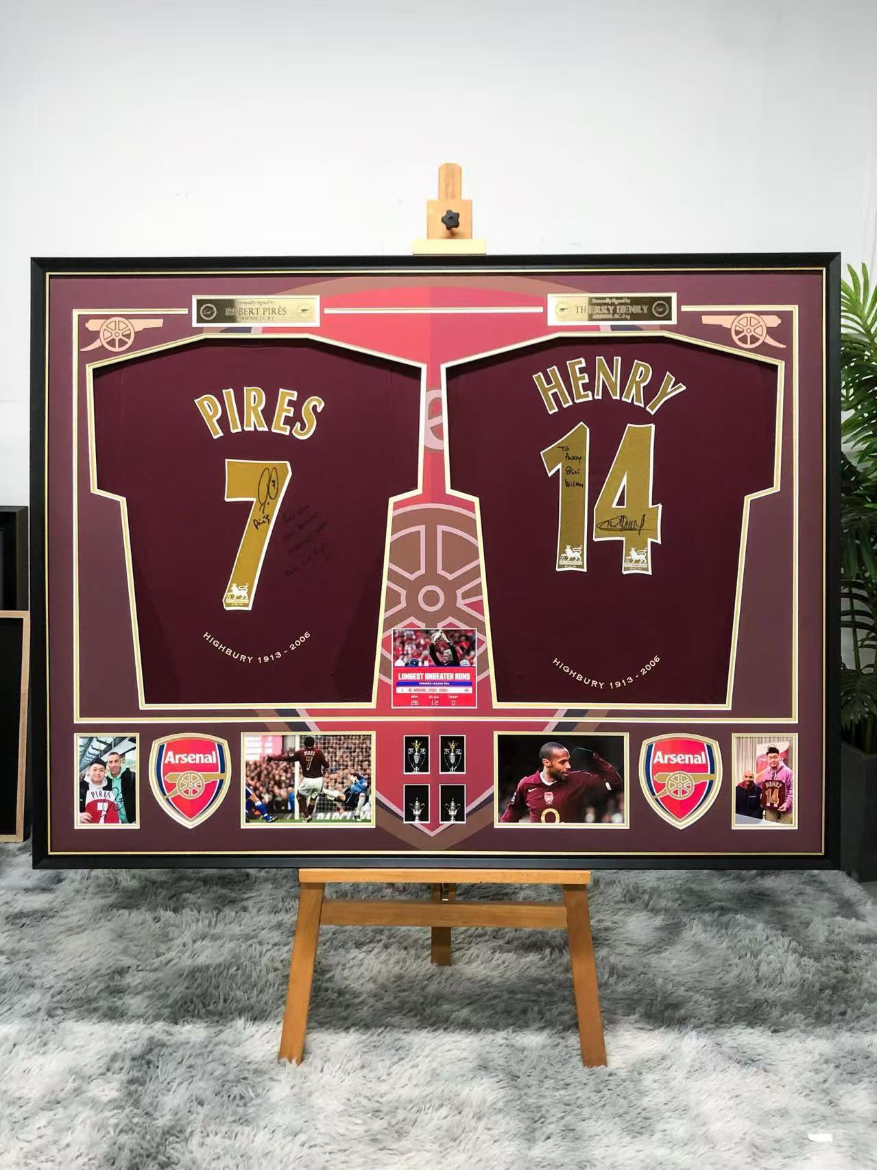Arsenal FC PIRES HENRY Jersey combination Autographed Jersey with Personalized Custom Design Framed  000016