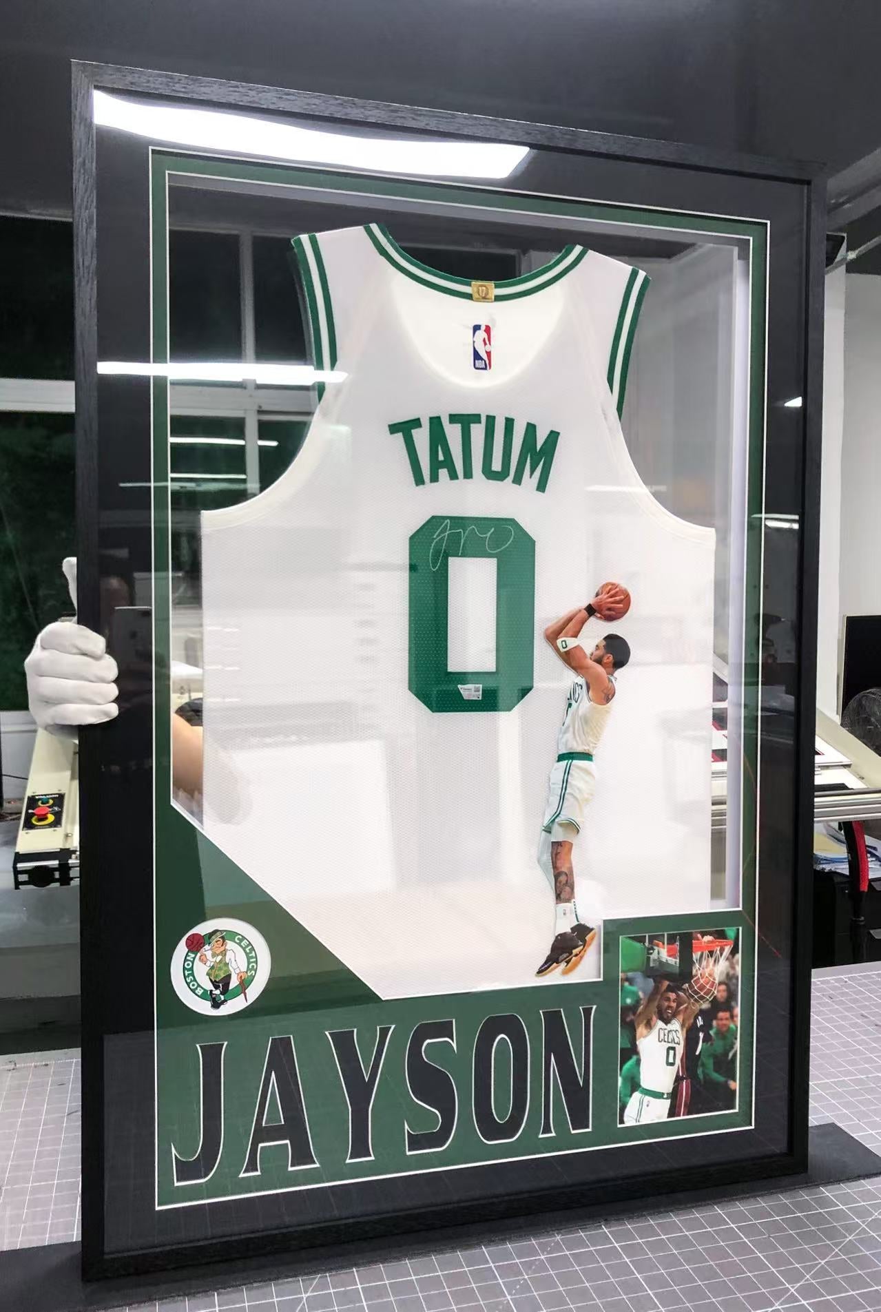 Boston Celtics Tatum Autographed Jersey with Personalized Custom Design Framed 00005