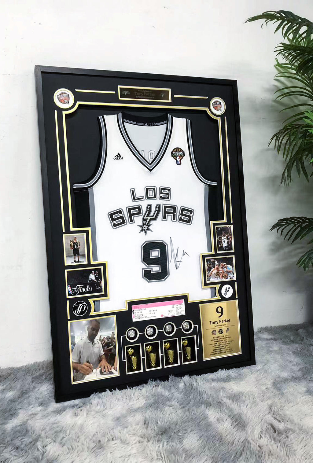 San Antonio Spurs Tony Parker Autographed Jersey with Personalized Custom Design Framed 00084
