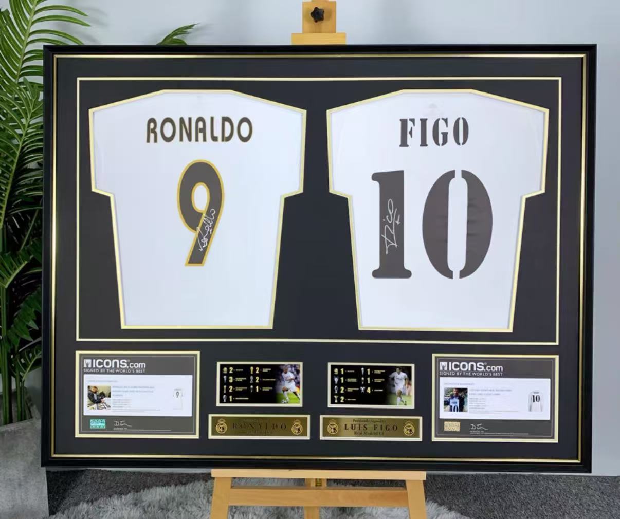 Ronaldo Figo Jersey combination Autographed Jersey with Personalized Custom Design Framed 00009