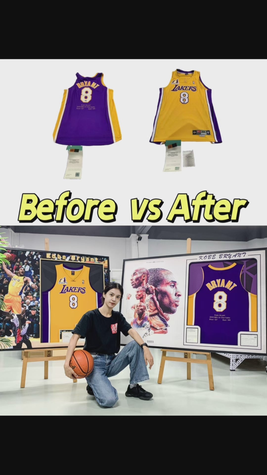 Los Angeles Lakers Kobe Bryant Autographed Jersey with Personalized Custom Design Framed 00007